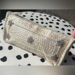 Bags By Debbie Cream Clutch Purse Vintage Iridescent Sequin Grey Beading Wedding